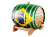 Wooden barrel with Brazilian flag, 3D rendering