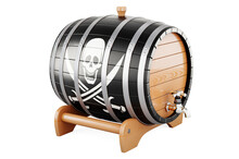 Wooden Barrel With Pirate Flag, 3D Rendering