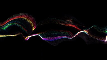 Poster - 4k 60 fps. dots wave. abstract background. neon light. particle effects. isolated on black backdrop.