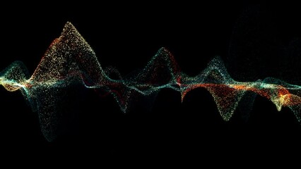 Poster - 4k 60 fps. dots wave. abstract background. neon light. particle effects. isolated on black backdrop.