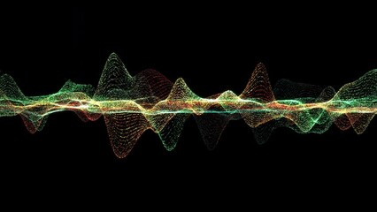 Poster - 4k 60 fps. dots wave. abstract background. neon light. particle effects. isolated on black backdrop.