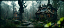 Fantasy Horror House In The Woods Cinematic Wallpaper Digital Art Illustration Painting Hyper Realistic