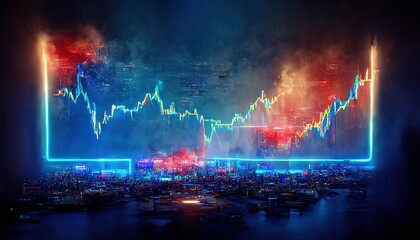 Leinwandbilder - The chart on the stock screen in the empty room of the stock exchange. 3D illustration.