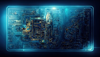 Poster - A large chip with many small boards. 3D rendering