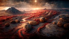 Red Earth Soil On The Planet Mars. 3D Rendering