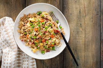 Canvas Print - Breakfast fried rice with eggs and bacon