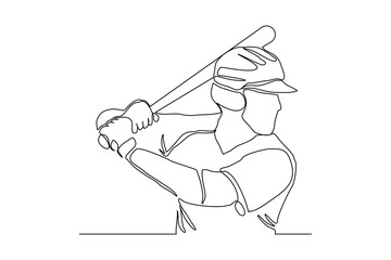 Wall Mural -  Continuous single one line art drawing of baseball player american cricket man player vector illustration