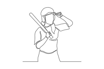 Wall Mural -  Continuous single one line art drawing of baseball player american cricket woman player vector illustration