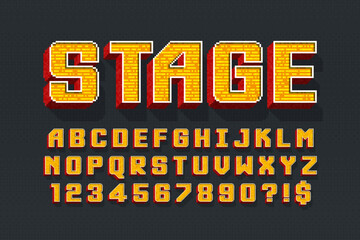 Fototapete - Pixel vector alphabet design, stylized like in 8-bit games