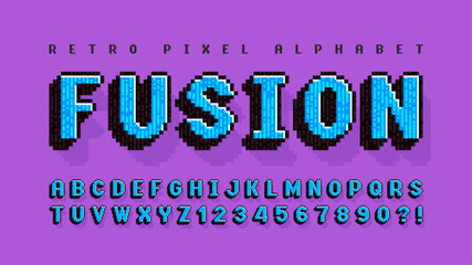 Fototapete - Pixel vector alphabet design, stylized like in 8-bit games
