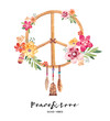 © Sonice Design - Colorful peace symbol with flowers, feathers on the white background. Watercolor illustration peace and love.