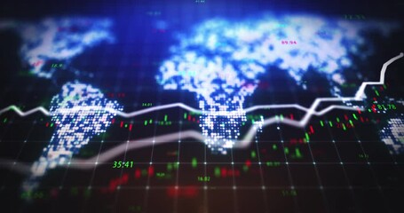 Aufkleber - Global economy and stock market exchange with cryptocurrency, inflation and blockchain digital technology as money. Future, forex and world financial data analytics with trade price growth profit
