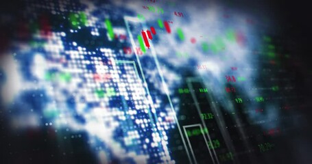 Poster - Stock market or big data analytics, algorithm or finance hacking system for information technology, cyberpunk security background. Futuristic ai, IT database or financial trading software app screen