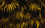 Fototapeta Perspektywa 3d - Gold leaves background with dark tones. Gold leaf texture nature background. tropical leaf concept