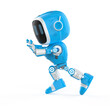 Blue robotic assistant or artificial intelligence robot pushing