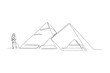 Continuous one line drawing young tourist travel to pyramid in Egypt. Landmark concept.  Single line draw design vector graphic illustration.