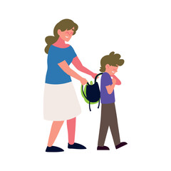 Wall Mural - mother and son with school bag