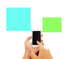 Wall Mural - Phone in hand - to work on a smartphone with opening speech on transparent background png file