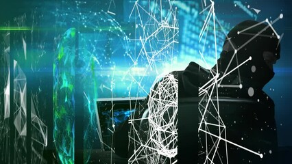 Poster - Animation of multiple screens showing colourful shapes and webs connections