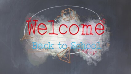 Canvas Print - Welcome back to school text against mathematical diagrams on grey background