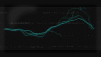 Poster - Animation of glowing green multiple waves with glitch on black screen in the background