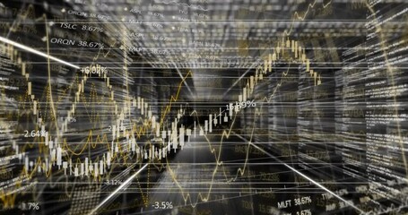 Poster - Animation of financial data processing and growing numbers on black background