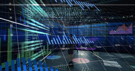 Poster - Animation of financial data processing and growing numbers over caucasian businesswoman