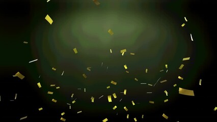 Wall Mural - animation of gold confetti over green background