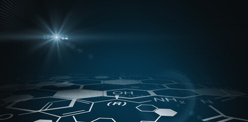 Poster - Digital background with chemical data and emergency sign 