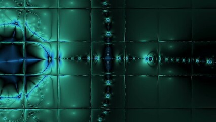 Canvas Print - Fractal tile mosaic texture abstract background in blue color. Zoom futuristic modern comptuper graphic, 3D animation