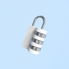 Wall Mural - Combination lock with on blue background, data protection