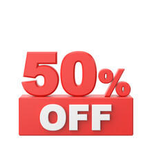 3D Fifty Percent Off. 50% Off. Sale Banner Decoration.