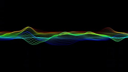 Poster - 4k 60 fps. dots wave. abstract background. neon light. particle effects. isolated on black backdrop.