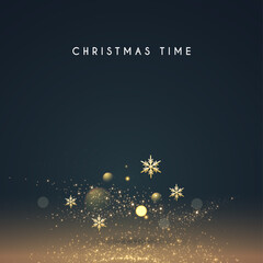 Wall Mural - christmas bokeh light effect with gold sowflakes.