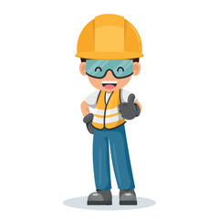 Industrial construction worker in his personal protective equipment with a thumbs up. Industrial safety and occupational health at work