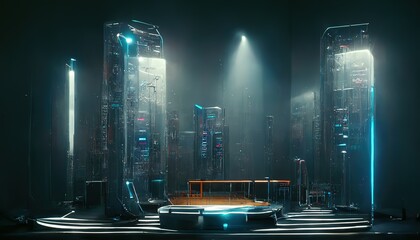 Leinwandbilder - Control panel and server cabinets in futuristic data center