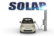 Solar-Tankstelle: Schriftzug mit einem Modellauto