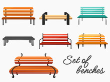 Set Of Benches Of Different Colors. Modern Benches
