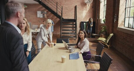Aufkleber - Business meeting, teamwork and leadership man at office boardroom table with employee, people and worker diversity. Global mentor, corporate ceo and manager coaching and training with paper documents