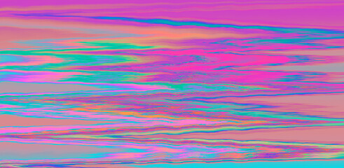 Wall Mural - Glitched and distorted holographic background with pixel sorting effect. Analog TV or computer screen.