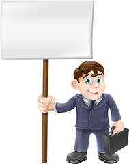 Poster - Cartoon business man and sign