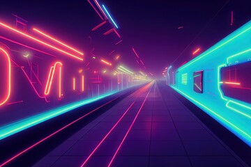 Aufkleber - A futuristic neon tunnel into the metaverse.