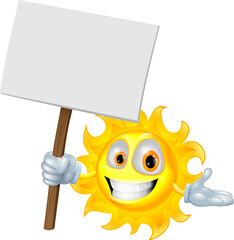 Wall Mural - Sun character holding a sign board