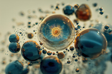 Wall Mural - Drop of water under microscope. Amazing abstract background. Digital art. 3d rendering.