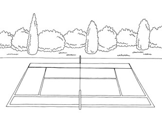 Tennis court sport graphic black white sketch illustration vector 