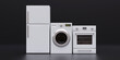 Home appliance. Fridge, cooker, washing machine. Household equipment white color