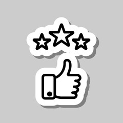 Rate of service, three star simple icon vector. Flat design. Sticker with shadow on gray background