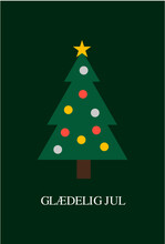 Julekort Med Juletræ, Glædelig Jul / Merry Christmas Greeting Cards With Christmas Tree. Modern And Simple Xmas Winter Holiday Card Template.