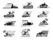 © ONYXprj - Race karting. Fast extreme sport cars emblems and badges collection isolated on white recent vector template logos