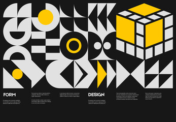 Poster - Swiss poster design template layout with clean typography and minimal vector pattern with colorful abstract geometric shapes. Bold form graphic design, useful for album print,website header,web banner